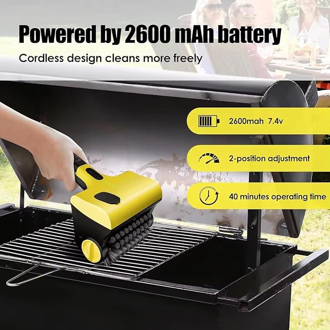 Electric BBQ Brush Grill Cleaner Rechargeable with Replaceable Stainless Steel and PP Brush Head - Cordless Power Roller Blasts Rotating Cleaning Brush for Outdoor BBQ, Kitchen, Bathroom (1PC)