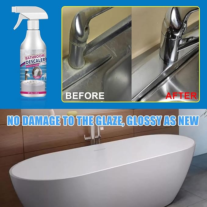 60ml/2.02fl oz Bathroom Descaler, Bathroom Descaler Foam Cleaner, Stubborn Stains Cleaner, Bathroom Descaler Spray, Bubble Cleaner Foam Spray, All Purpose Rinse Cleaning Foam for Bathroom (2PCS)