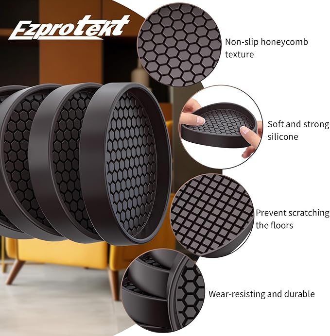 Ezprotekt Non Slip Furniture Pads, 8 Pcs 3" Rubber Caster Cups, Anti Skid Furniture Coasters for Hardwood Floors, No Slide Furniture Gripper, Floor Protector for Bed Couch Furniture Stoppers (Brown)