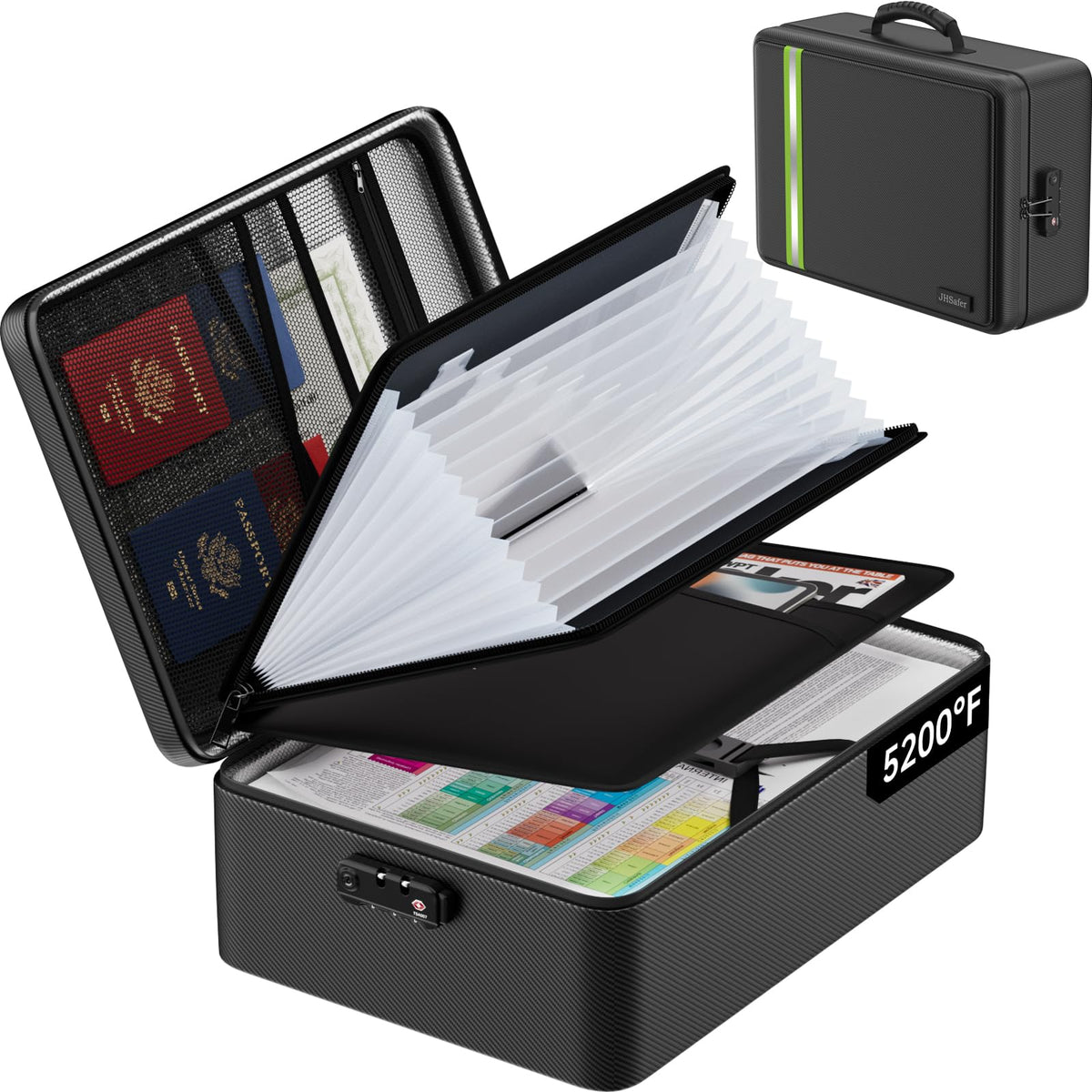Fireproof Document Bag with Lock for Legal/Letter Files, Black - Image 1