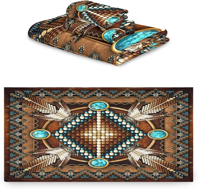 Southwetern Native American Style Bath Towels Set,Absorbent Soft 3 Piece Western Tribal Navajo Aztec Towels for Bathroom,1 Bath Towel 1 Hand Towel 1 Washcloth,Decoractive Guest Bathroom Towels
