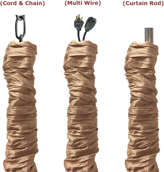 Royal Designs, Inc. Cord & Chain Cover 4 ft Silk Type Fabric, Chandelier Pendant Lighting Chain & Cable Management, Touch Fastener, Brown - 1 Pack