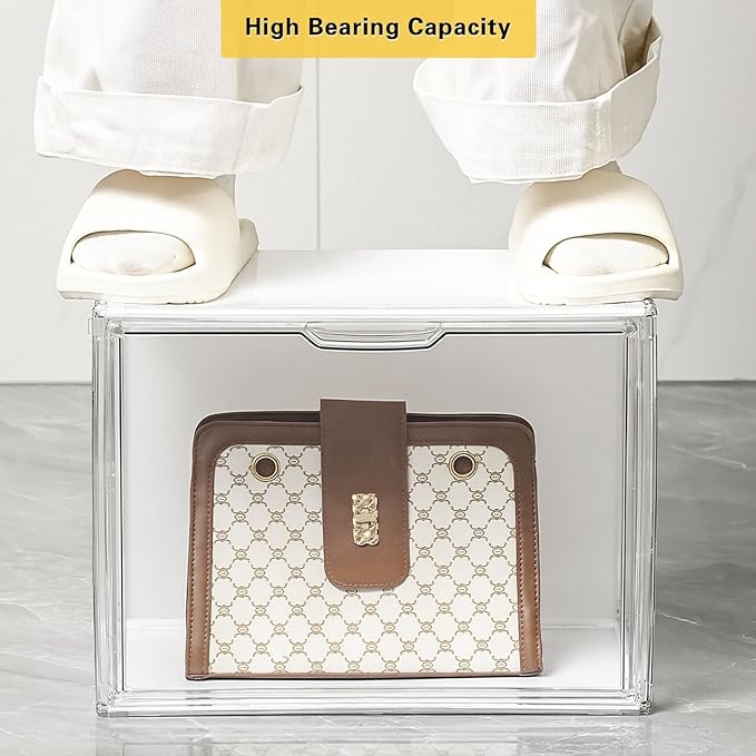 Clear Acrylic Display Case with Light, Dustproof Stackable Showcase for Collectibles, Figures, Shoes, Toys & Jewelry - Plastic Storage Bins Support Voice Control Lighting