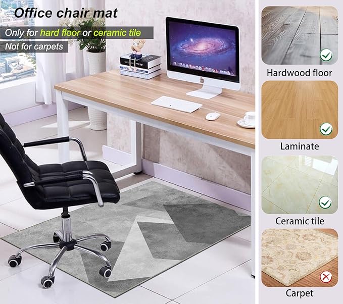 Office Chair Mat for Hardwood Floor,55"*35" Under Desk Mat, Computer Chair Rug,Anti-Slip Floor Protector for Low-Pile Carpet Home Office Grey