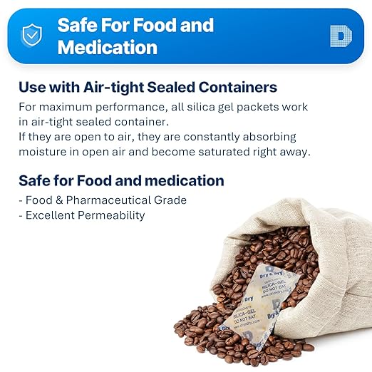 Dry & Dry Orange Indicating Silica Gel Packets Desiccants - Food Safe Packs, Silica Gel Packets, Desiccant Packs for Food Storage (100 Gram, 7 Packets)