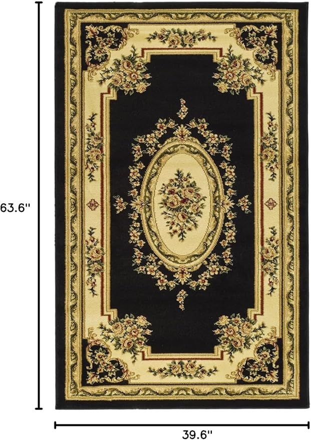 SAFAVIEH Lyndhurst Collection Accent Rug - 3'3" x 5'3", Black & Ivory, European Medallion Design, Non-Shedding & Easy Care, Ideal for High Traffic Areas in Entryway, Living Room, Bedroom (LNH218A)
