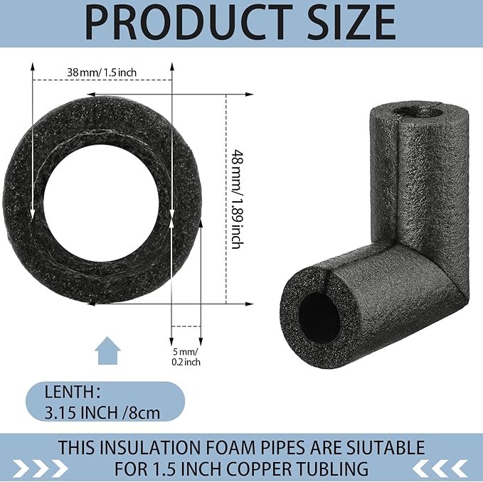 16 Pack Elbow Pipe Insulation Foam Tube Outdoor Wrap Black Pipe Covers Elbow Insulation Tubing Water Foam Covers for Outdoor Winter Irrigation, Sprinkler (1.5 Inch)