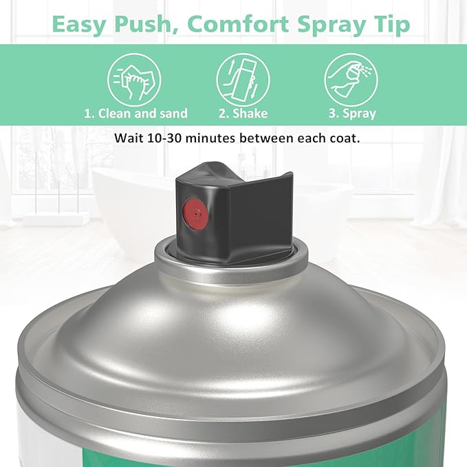 NADAMOO Water-Based Tub and Tile Spray Paint, Less Irritating Odor Aerosol Refinishing Paint for Bathroom Porcelain Bathtub Sink, 4 Cans, Semi-Gloss White
