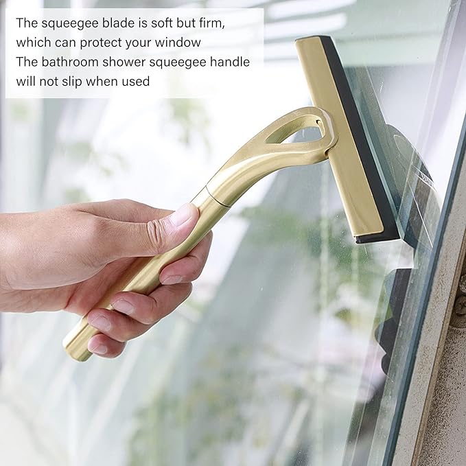 Stainless Steel Shower Squeegee, Multi-Purpose Window Cleaning Tool, 8.9in Stainless Steel Squeegee with Hook for Bathroom Mirror, Tile Wall, Car , and Household Use