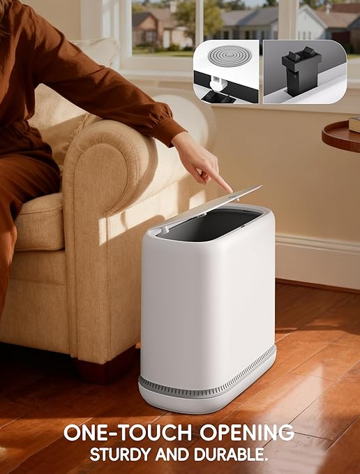 Bathroom Trash Can with Lid, Slim 3.3 Gallon Vacuum adsorption Garbage Bin, Narrow Press Top Waste Basket for Odor Control & Dog Proof for Bathroom Bedroom Office Home