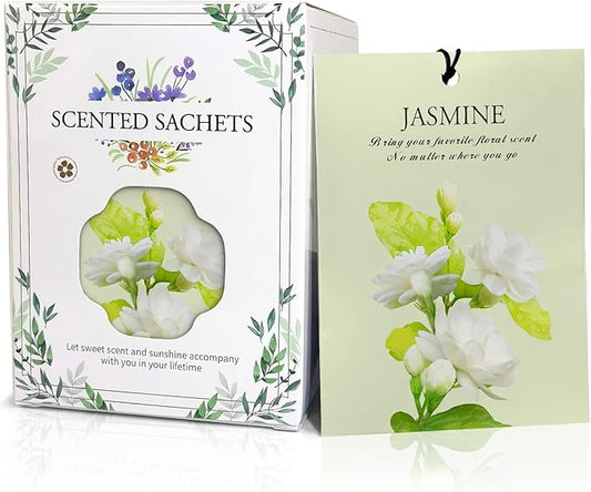 Jasmine Scented Sachet Bags - 12 Pack Closet & Drawer Freshener, Long Lasting Odor Eliminator for Wardrobes, Cars & Storage, Home Fragrance Air Freshener Sachets