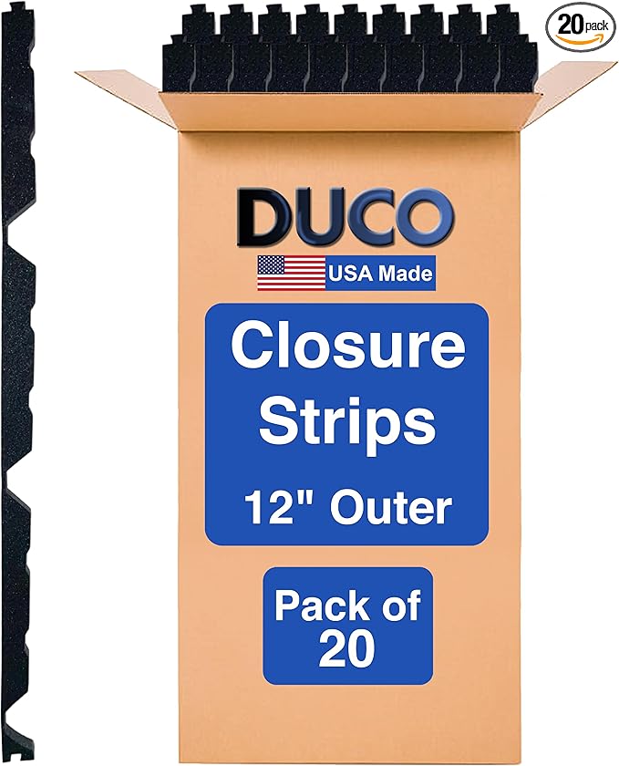 Duco USA-Made R Panel Foam Closure Strips - 20 Pack of 3ft Black Corrugated Roof Foam Strips for Metal Roof Insulations - Weatherproof Insulation Seal Blocks Moisture, Gaps, Noise & Dust