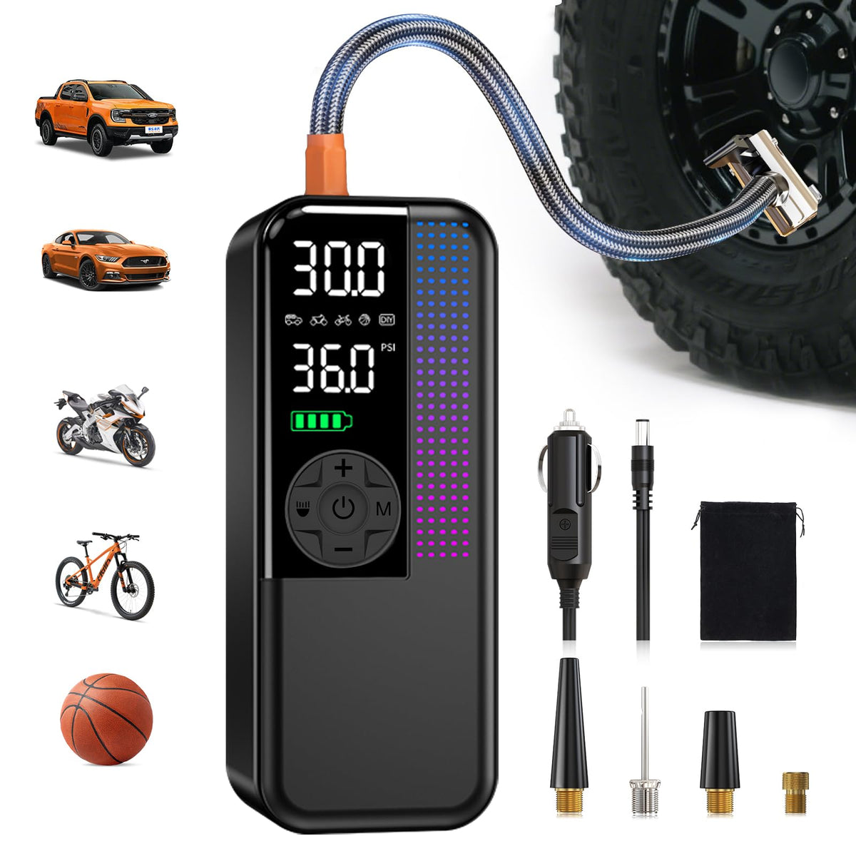 Tire Inflator Portable Air Compressor, Cordless Bike Pump - Image 1