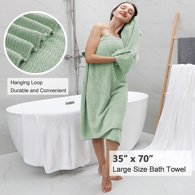 Oliven 4 Pcs Green Large Bath Towel Set 35"x70" Extra Large Bath Sheets Oversized Jumbo Towels for Bathroom 600GSM Soft Highly Absorbent Quick Dry Beach Chair Towel Woven Towels for Hotel and Spa