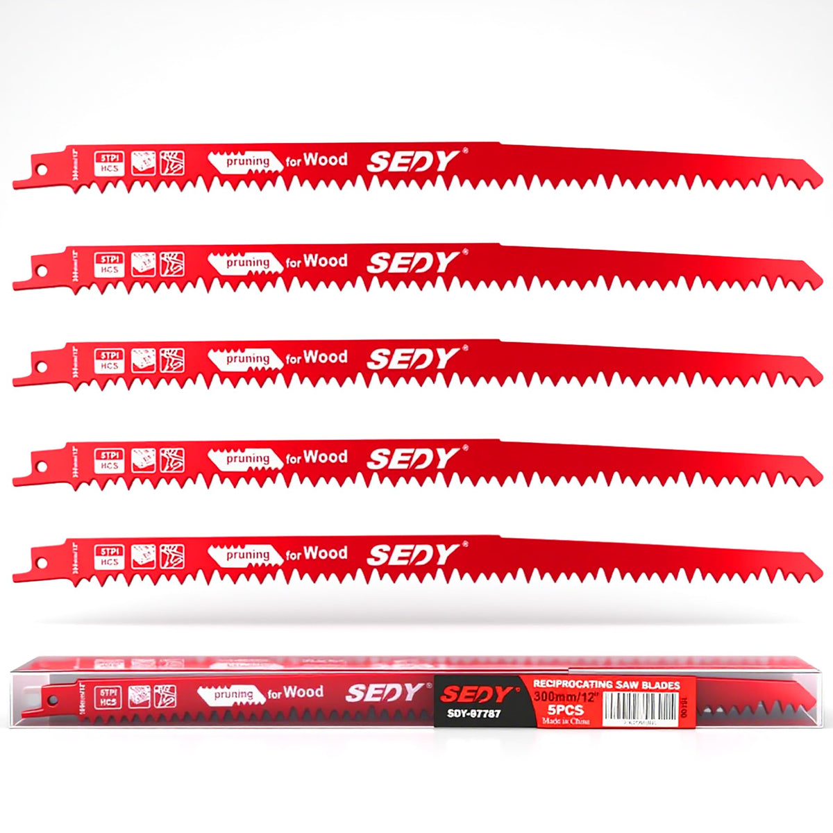 12-Inch Wood Pruning Reciprocating Saw Blades, 5TPI Saw - Image 1
