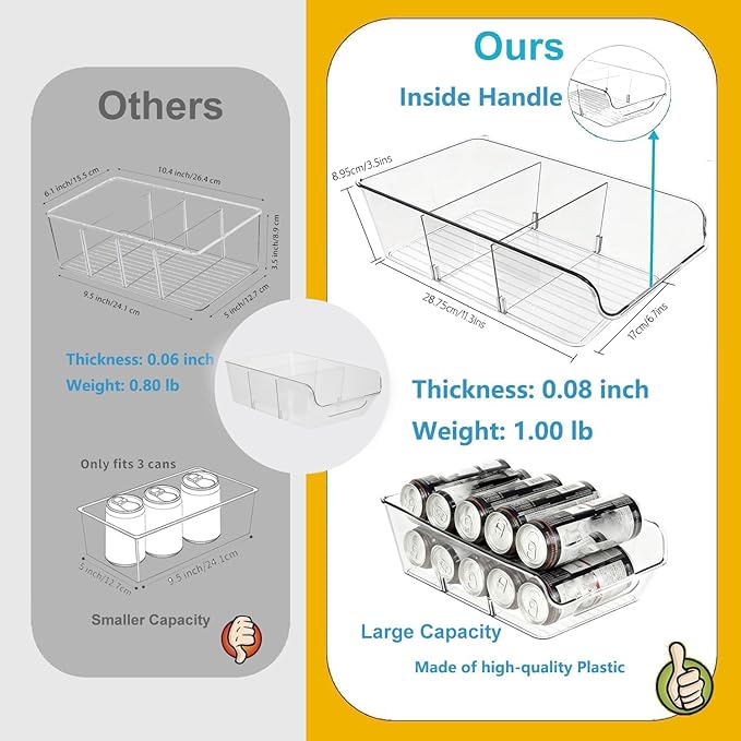 2 Pack Pantry Organizers,Clear Plastic Containers with 2 Dividers for Kitchen,Fridge,Drawer Organization and Storage,Acrylic organizer Bins for Tea Bag,Spice Packet,Snack