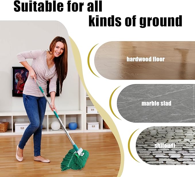 Heavy Duty Commercial Mop | 55.7" Stainless Steel Handle & 2 x 20.5 oz Looped-End Cotton Heads | Wet Mop for Home Garage Office Warehouse Floor Cleaning