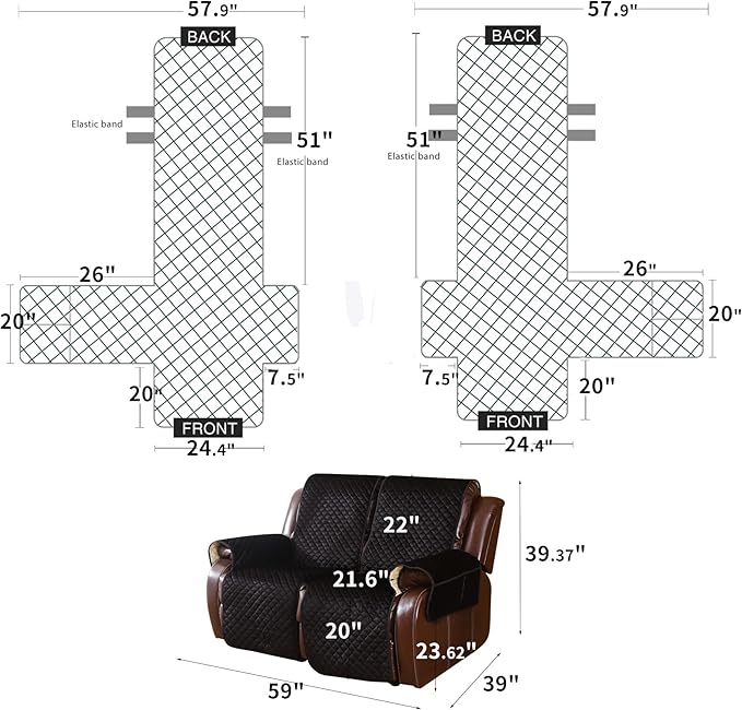 LUFEIJIASHI Non Slip Recliner Couch Covers for 2 Cushion Couch Sofa Reclining, Waterproof Recliner Sofa Covers 2 Seat, Velvet Reclining Couch Covers for Furniture Protector for Dogs Pets Black