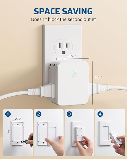 DEWENWILS Garbage Disposal Wireless Switch Kit, 2 Side Outlets, 15A/1875W Remote Control, One-Touch Timer 5s/10s/30s/60s/5min/15min, 100FT Wireless Light Switch for Lamps, Sink, Iron, Coffee Maker