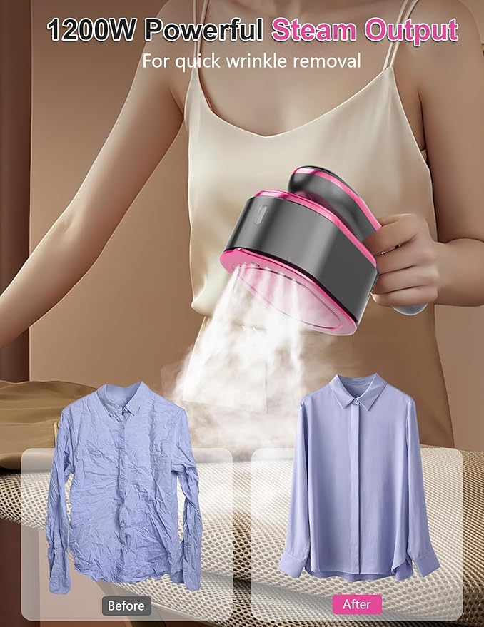 Travel Garment Steamer for Clothes with LED Display, 1200W Portable Handheld Steamer ＆ Iron 2 In 1, 10s Fast Heat Up, Large Ceramic Heat Panel, All-Fabric Quick Wrinkle Remover