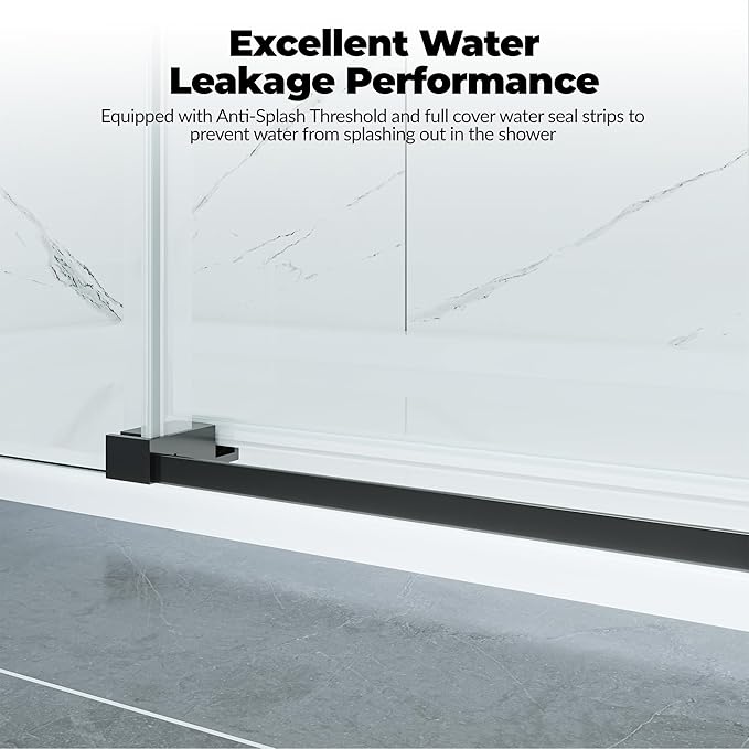 Frameless Shower Doors 44-48" W x 76" H, Sliding Door, 5/16" (8mm) Clear Tempered Glass, Space-Saving Design for Modern Bathrooms