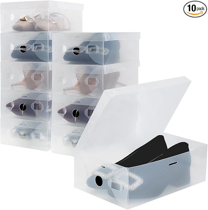 kilofly 10 Kids Women Smart Storage Containers Foldable Clear Shoe Box Set