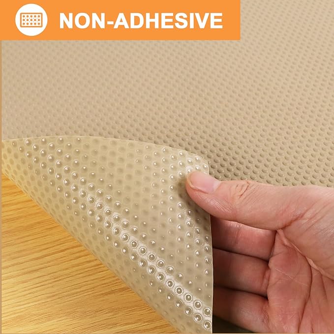 Shelf Liners for Kitchen Cabinets Waterproof - 15" W x 240" L Easy to Clean Drawer Liner - Non-Adhesive Cupboard Mat for Pantry Shelves Khaki