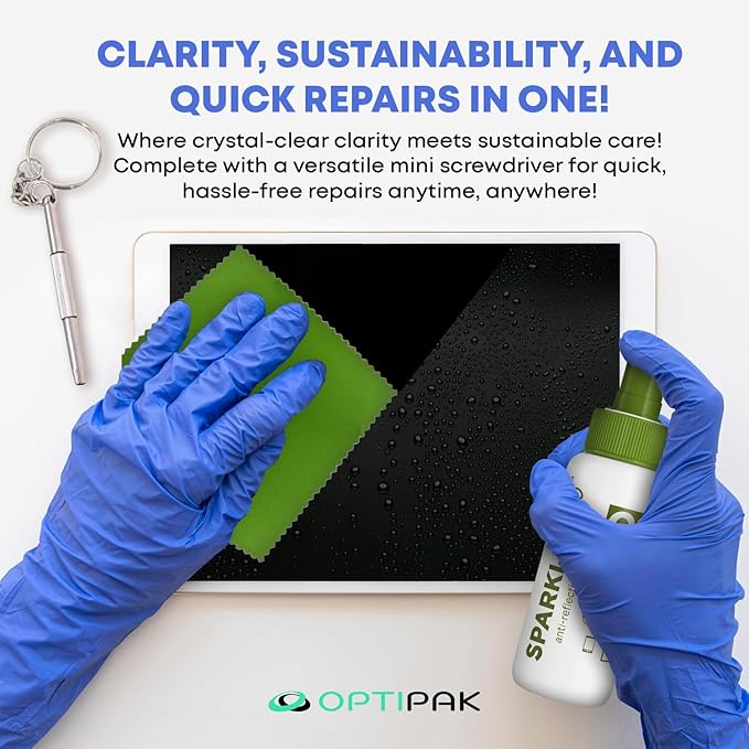 Sparkle Anti-Reflective Eco-Friendly Lens Cleaner & Repair Kit – (2) 1oz Glasses Cleaner Spray, (2) Microfiber Cloths & Keychain Screwdriver for Eyeglasses, Sunglasses, Lenses & Screens (5 Piece Set)