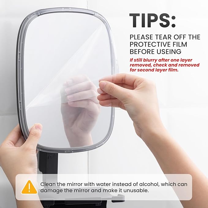 TAILI Fogless Mirror for Shower with Squeegee,Removable Fog Free Suction Mirror with Razor Holder for Shower Accessories,Bathroom, Adjustable,Shatterproof - for Men and Women-Black