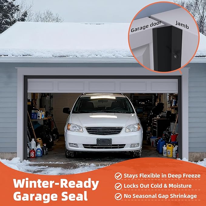 Garage Door Seal Top and Sides，40 FT Universal TPE Weather Stripping Garage Door Trim Seal Weatherproofing Garage Door Seals with Nails and Lids in Black
