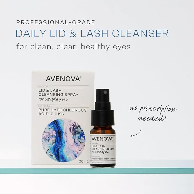 Avenova Eyelid & Eyelash Cleanser Spray 20ml Bottle 3-Pack + Moist Heating Eye Compress Mask Bundle – Pure Hypochlorous Acid & Reusable Mask