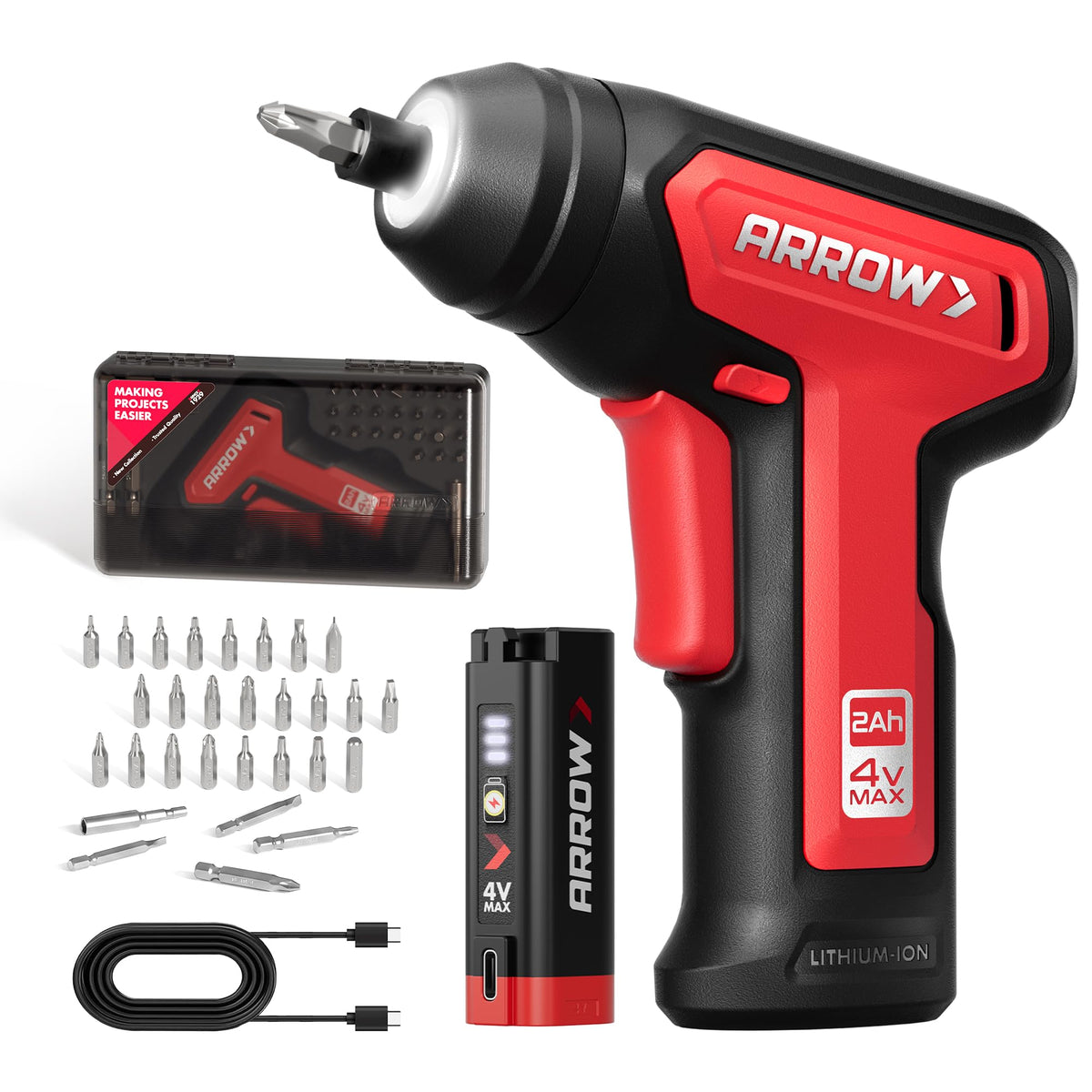 Arrow 4V Cordless Electric Screwdriver Kit, 28 Bits - Image 1