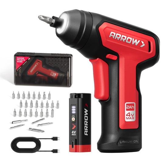 Arrow 4V Cordless Electric Screwdriver Kit, 28 Bits - Image 1