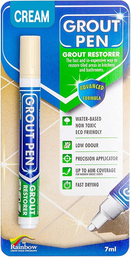 Grout Pen Cream Tile Paint Marker: Waterproof Grout Paint Pen, Tile Grout Colorant and Sealer Pen for Bathroom, Shower, Kitchen, More - Cream, Narrow 5mm Tip (7mL)