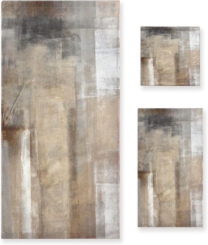 Taupe Grey Bath Towels Set,3 Piece Brown Beige Ombre Towels Set(1 Bath Towel 1 Hand Towel 1 Washcloth),Absorbent Soft Decorative Abstract Bathroom Towels for Shower,Fingertip,Hair,Face