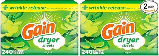 Gain Dryer Sheets Fabric Softener, Original Scent | 240 Count | Pack of 2