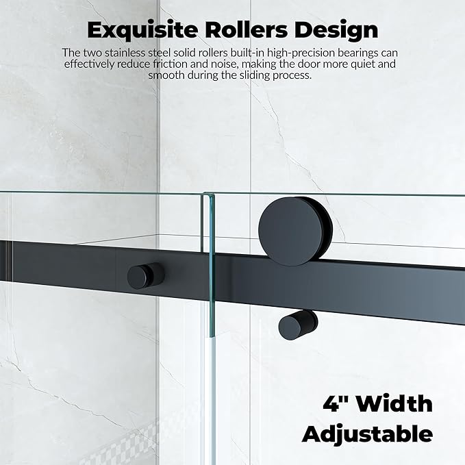 Shower Door 56-60" W x 76" H, Sliding Door, 1/4" (6mm) Clear Tempered Glass, Space-Saving Design for Modern Bathrooms
