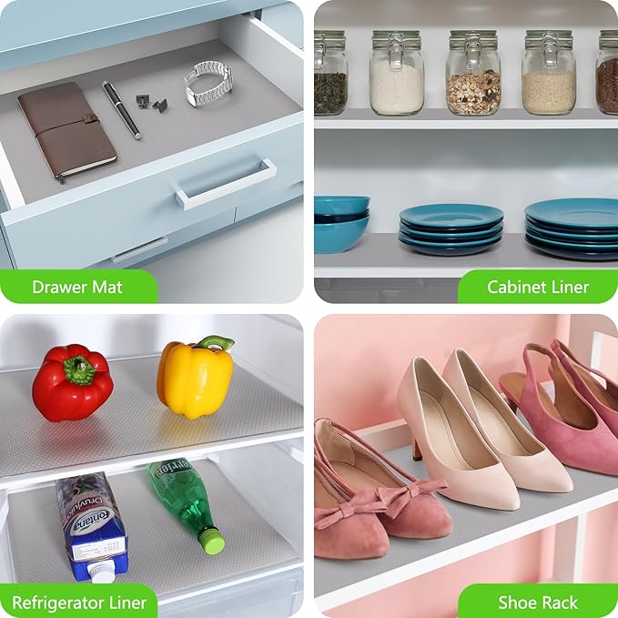 Light Gray Shelf Liners for Kitchen Cabinets Non Adhesive Drawer Liner for Bathroom Waterproof Refrigerator Liners for Shelves Fridge Plastic Mats Cabinet Cupboard Liner 23.6 x 236.2 Inches