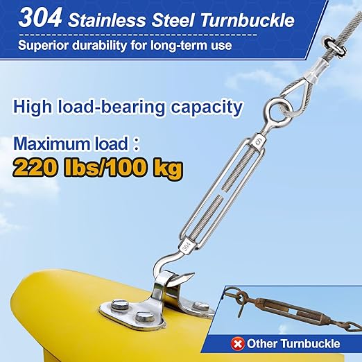 TooTaci 1/8 Stainless Steel Cable, 50ft 1/8 Steel Wire Rope Heavy Duty with M6 Turnbuckle for Cables Wire, 7×7 Strands Aircraft Cable for Deck Railing, Fences, Anti Sag Gate Kit