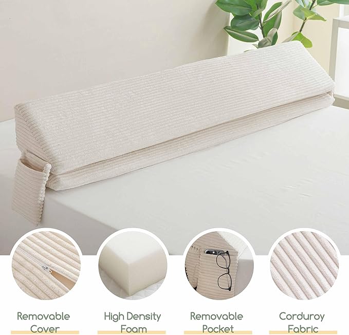 HIGOGOGO King Size Wedge Pillow for Headboard Gap - Multi Functional Mattress Wedge Bed Gap Filler Close The Gap (0-7") Between Your Mattress and Headboard or Wall (Beige 76"x11"x9")