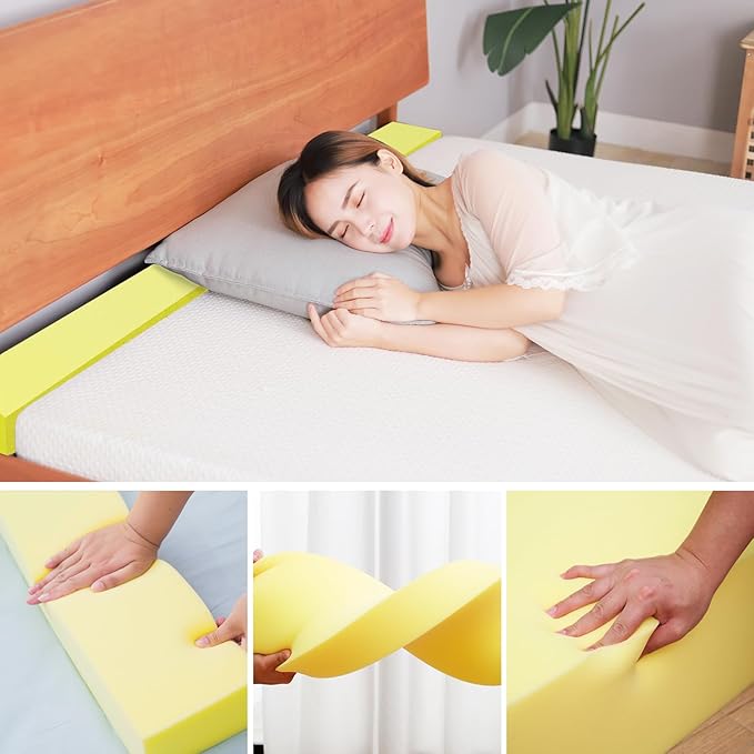 Bed Gap Filler, High Density Foam Mattress Extender for Headboard/Wall Gaps,2-Meter Extra Long Cut-to-Fit Yellow Foam Sponge Strip (78''x4''x5'')