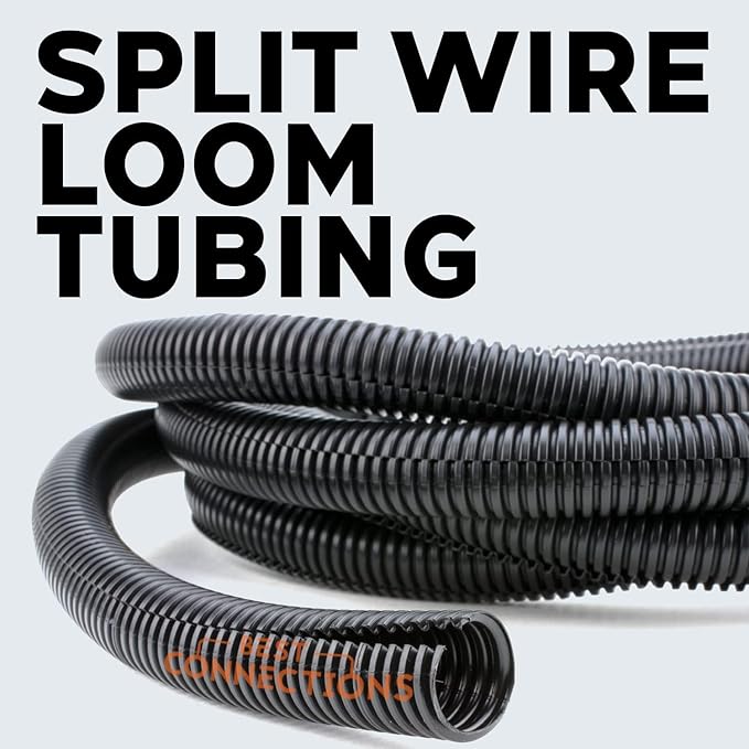 BEST CONNECTIONS 3-Pack 1/4", 3/8", 1/2" x 20 ft Each Assorted Split Wire Loom Convoluted Tubing with Installation Tool – Protective Split Cable Sleeves/Conduit for Automotive Home Electrical – Black