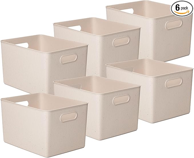 Superio Eco-Friendly Decorative Plastic Basket Open Home Storage Bins Organizer Baskets, X-Large (6 Pack) Container Boxes for Organizing Closet Storage Bins for Shelves Drawer Shelf 22 Liter