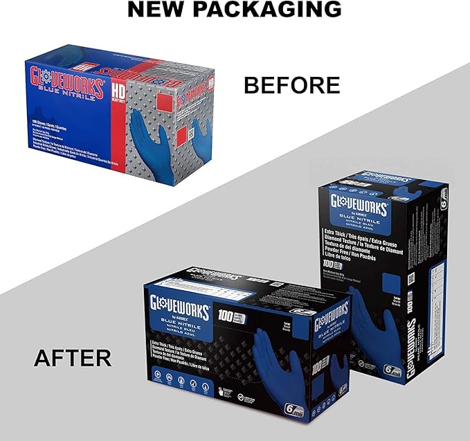 GLOVEWORKS HD Royal Blue Nitrile Industrial Disposable Gloves, 6 Mil, Latex & Powder-Free, Food-Safe, Raised Diamond Texture