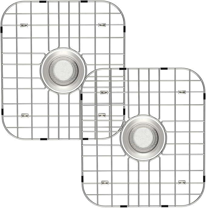 SANNO Kitchen Sink Protectors Gird, Centered Drain Hole Sink Grid and Stainless Steel Sink Protectors, Sink Bottom Grid for Double Sink 2 Pack
