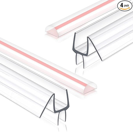 Frameless Shower Door Seal Strip 4 Pack x 39 Inch MD Glass Shower Door Bottom Seal Side Seal Strip Door Sweep for 3/8" Glass Ultra-Clear Polycarbonate Stop Shower Leaks Create A Water Barrier