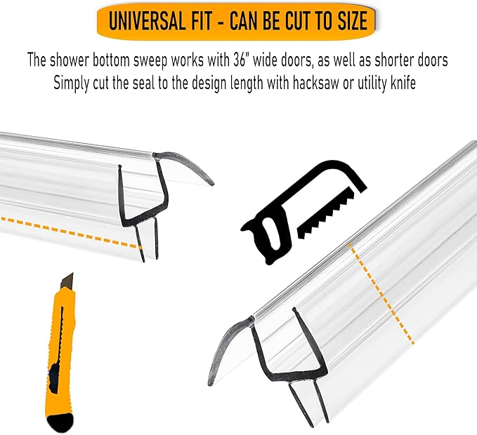 eatelle Shower Door Bottom Seal with Drip Rail for 1/4" (6mm) Thick Glass, 36" Long Sweep - Ultra Clear Polycarbonate