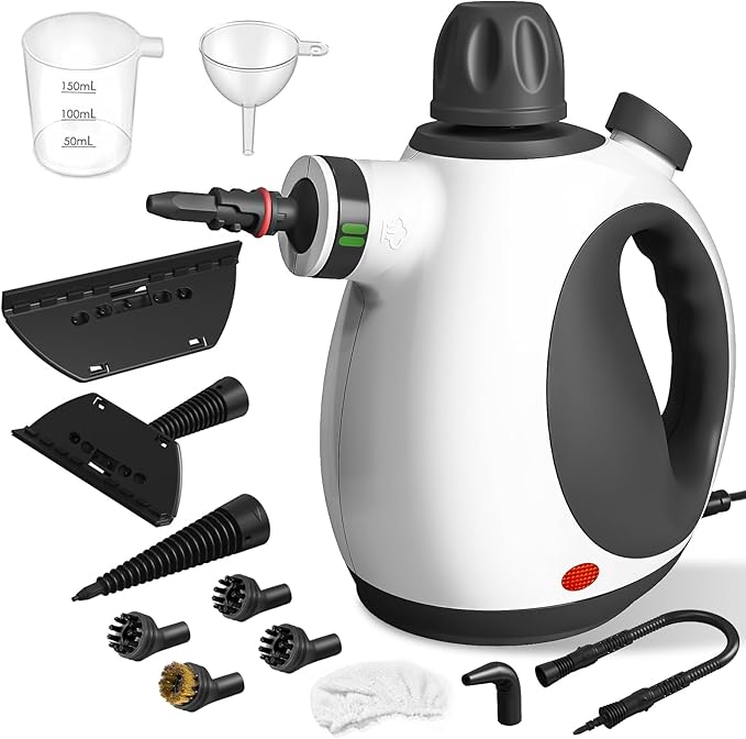 Handheld Steam Cleaner, Pressurized Multi-Purpose Natural Steamer with 12 pcs Accessories, Steamer for Cleaning Car, Bathroom, Countertop, Upholstery, Shower, Couch, Tile Grout, Window, Grease