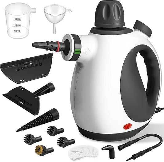 Handheld Steam Cleaner, Pressurized Multi-Purpose Natural Steamer with 12 pcs Accessories, Steamer for Cleaning Car, Bathroom, Countertop, Upholstery, Shower, Couch, Tile Grout, Window, Grease