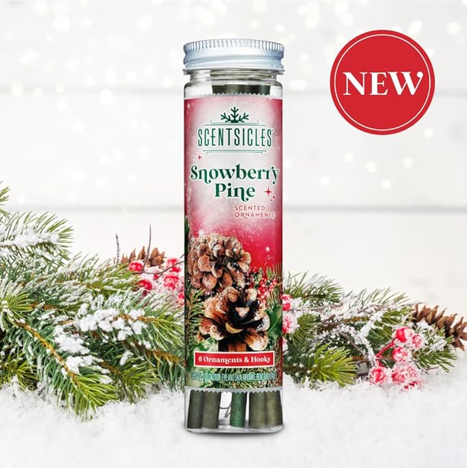 Scentsicles White Winter Fir and Snowberry Pine Scented Christmas Ornaments with Hooks - 2 Pack (2 Bottles, 12 Sticks Total)